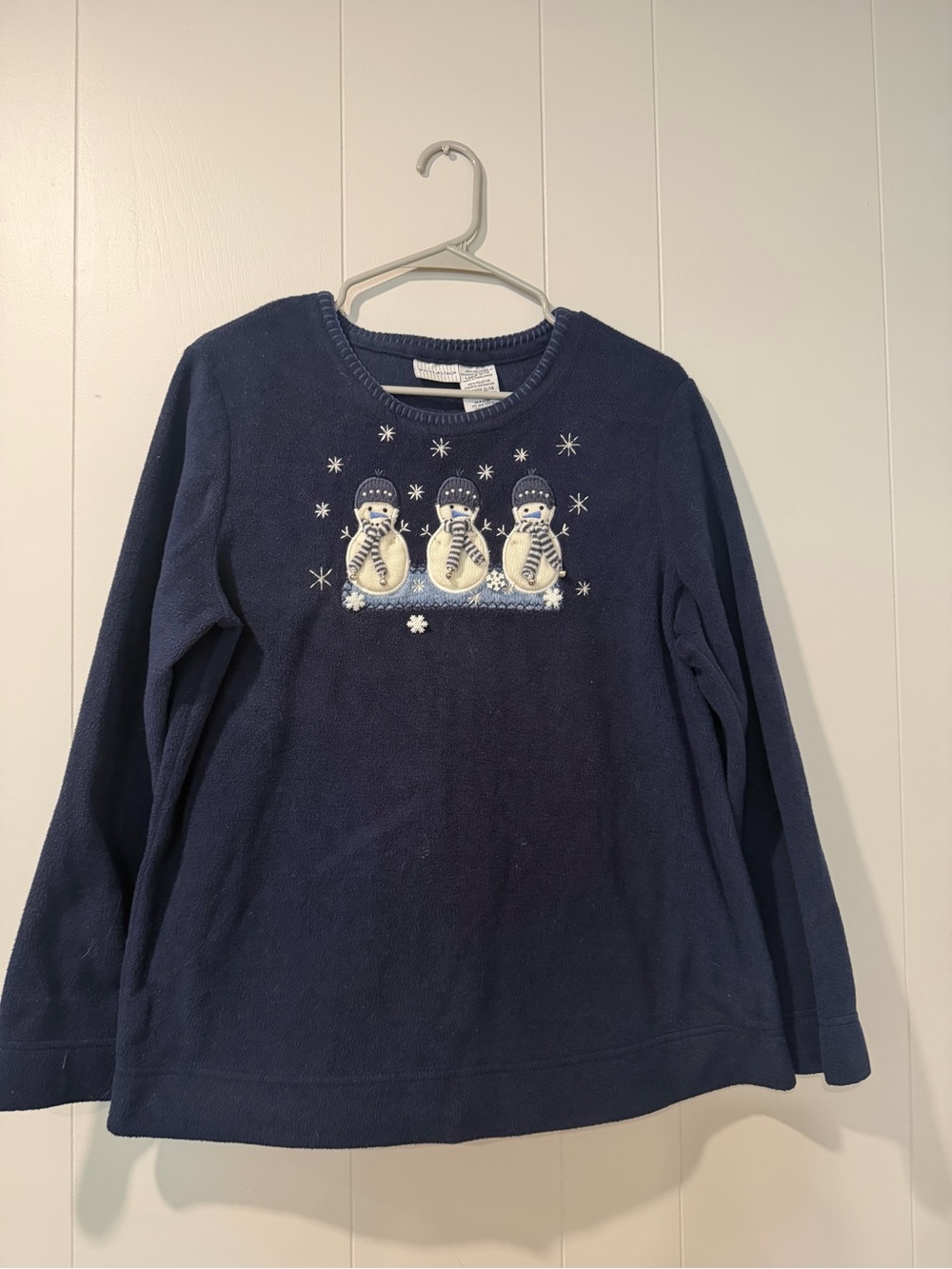 Women’s Navy Snowman Embroidered Pullover Top